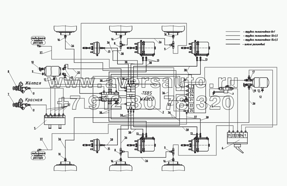 Схема пневматическая с компонентами WABCO