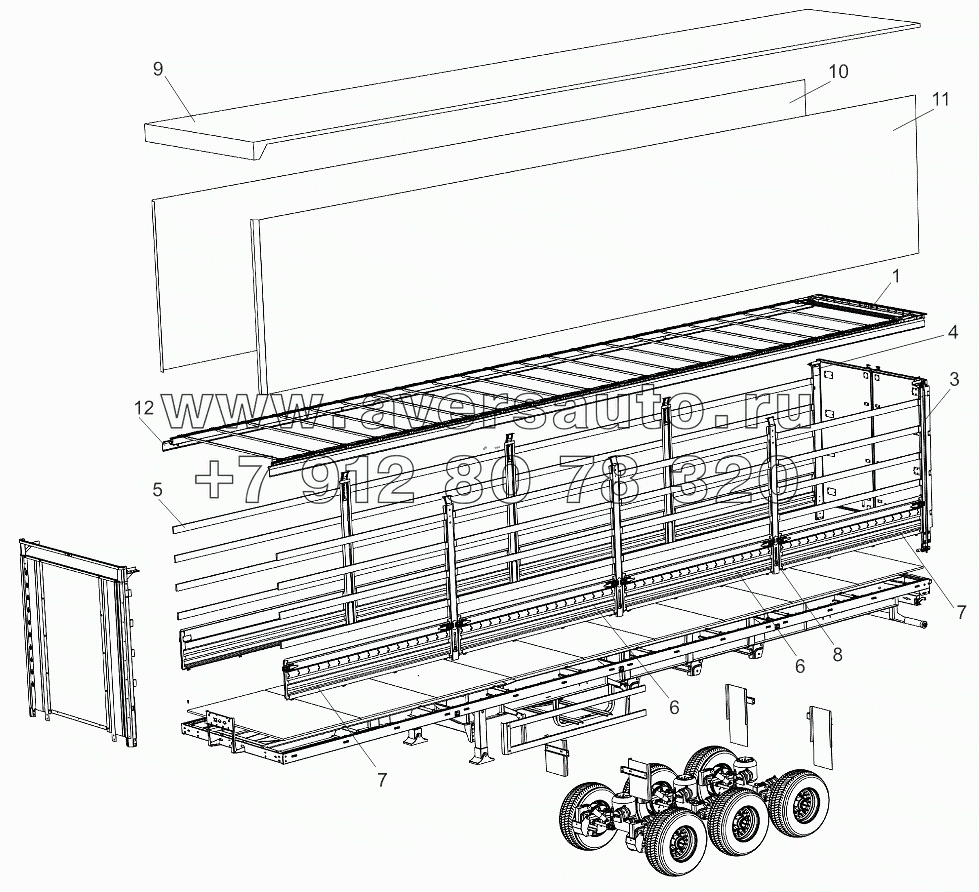 Схема каркаса тента для 97461-0000050-70 (L=13,6m.)