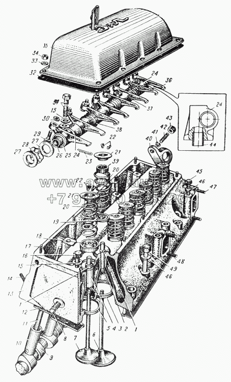 Головка блока цилиндров, клапаны и толкатели (Рис.9)