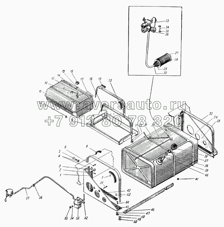 Топливные баки и топливопроводы автомобиля Урал-375Д (Рис. 19)