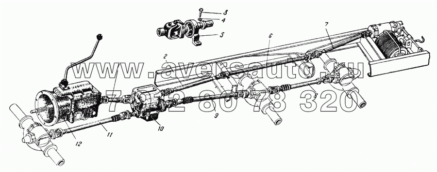 Схема расположения карданных валов автомобиля Урал-375Д (Рис. 50)