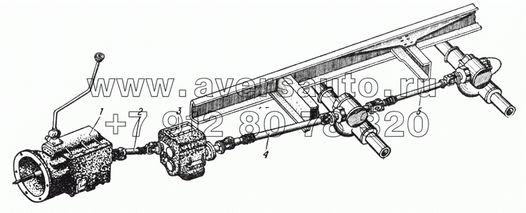 Схема расположения карданных валов автомобиля Урал-377 (Рис. 51)
