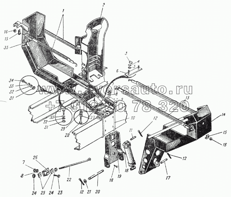 Держатель запасного колеса автомобиля Урал-375С (Рис. 80)