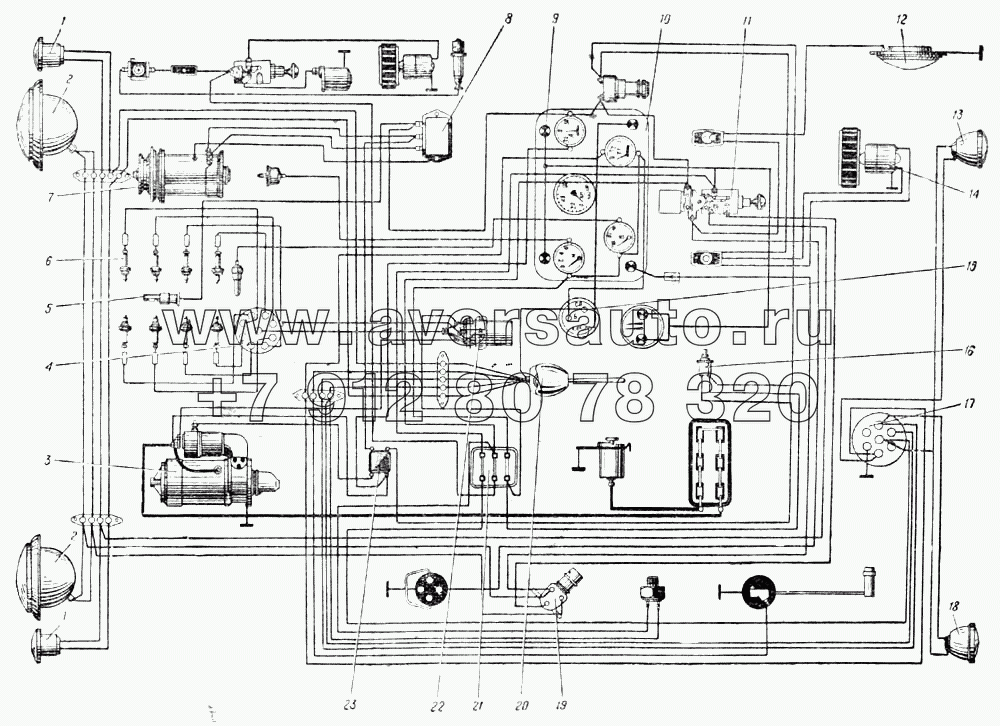 Схема электрооборудования автомобиля Урал-377 (Рис. 105)