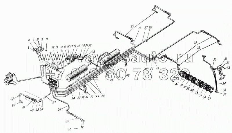 Трубопроводы системы накачивания шин и подвод воздуха к шинам (Рис. 126)