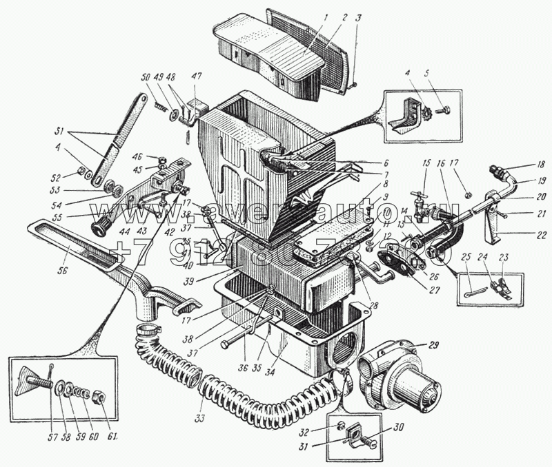 Вентиляция и отопление автомобиля Урал-375 (Рис. 142)