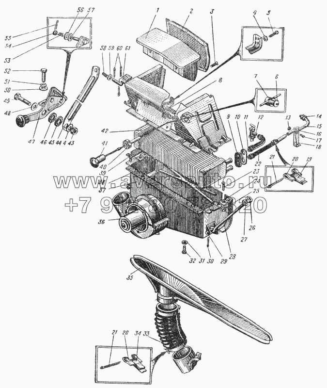 Вентиляция и отопление автомобиля Урал-375Д (Рис. 143)