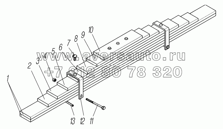 Задняя рессора на автомобили Урал 4320-0001912-60, Урал 4320-0001911-60, Урал 4320-0001916-60, Урал 4320-0001922-60, Урал 4320-0001951-60, Урал 4320-0001952-60, Урал 4320-0001953-60, Урал 4320-0001934-60, Урал 4320-0001936-60