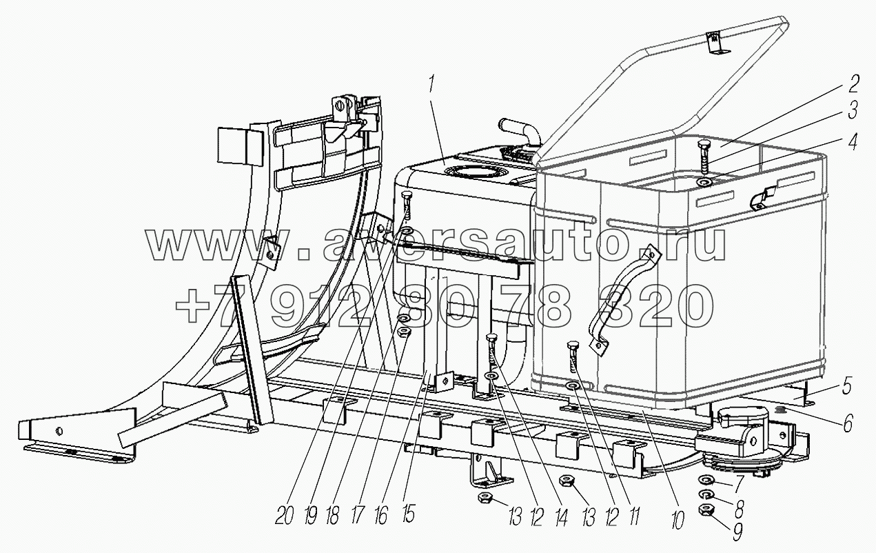 Установка инструментального ящика для автомобилей 4320-0000110-61, 4320-0000111-61И03, 4320-0000110-71, 55571-0001121-60Р02, 55571-0001121-70И03 и масляного бака для автомобилей 55571-0001121-60Р02, 55571-0001121-70И03