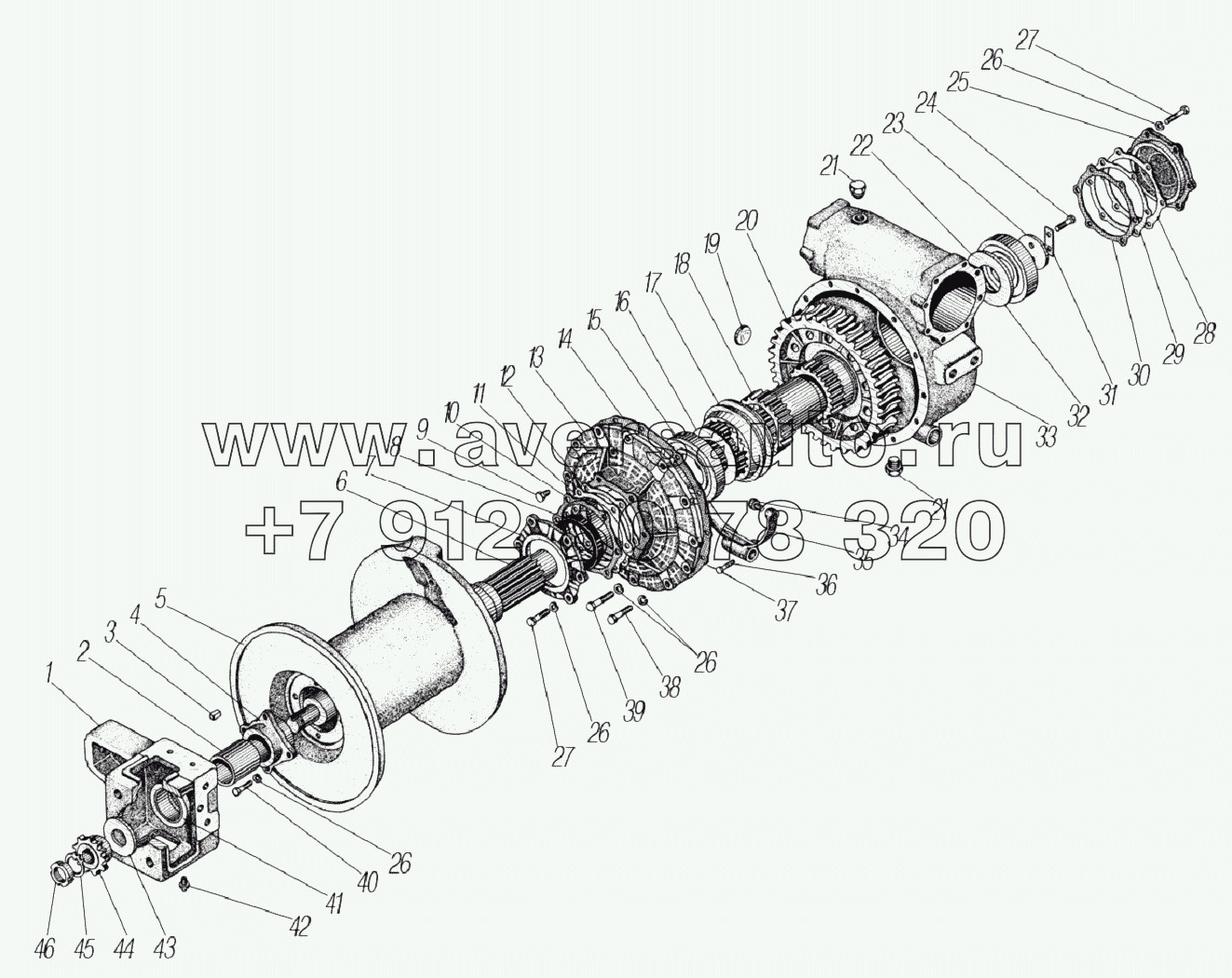 Детали лебедки с редуктором для автомобилей 4320-0000110-61, 4320-0000110-71