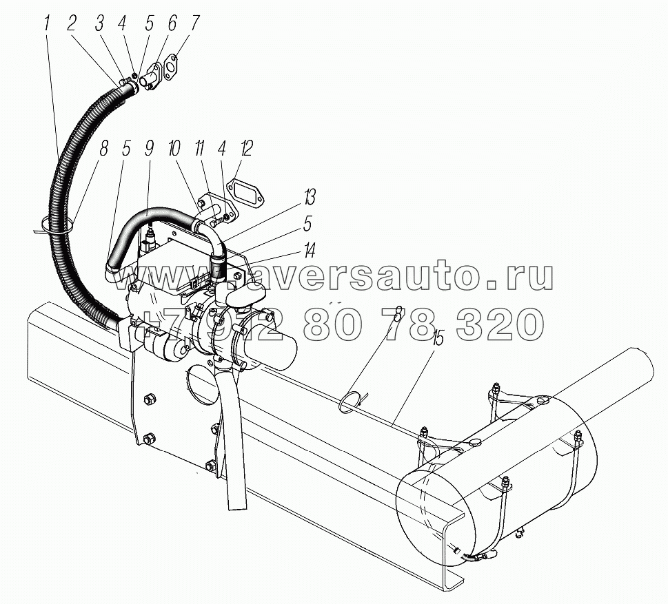 Трубопроводы и шланги системы предпускового подогрева двигателя Вариант 1
