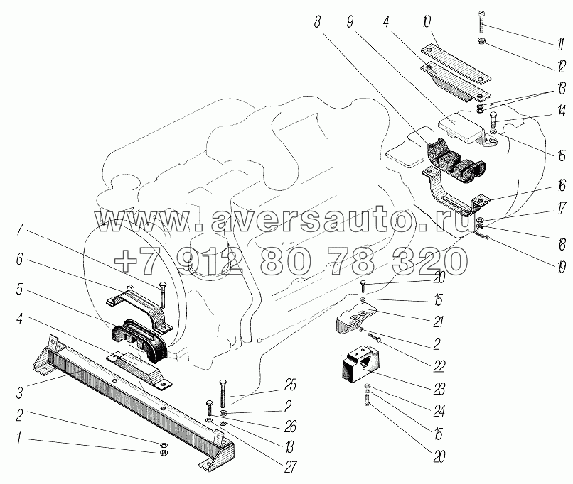 Подвеска двигателя для автомобилей с двигателем ЯМЗ-7601