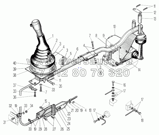 Установка управления коробкой передач для автомобилей с двигателем ЯМЗ-238Б