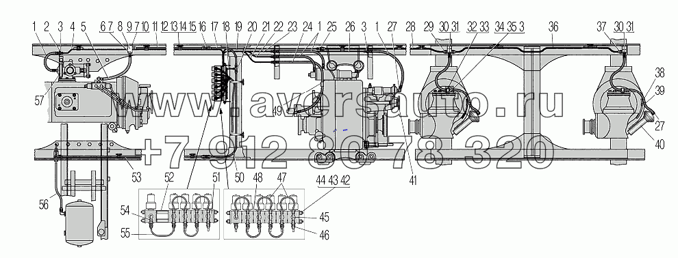 Установка пневмоуправления для автомобилей Урал 532361-312, 532361-312П, 532362-1026, 532362-1042, 542301-11-10, 542301-17-10, 542301-117-10