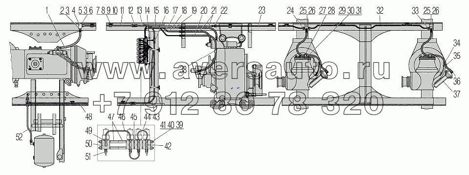 Установка пневмоуправления для автомобилей Урал 532361-311, 532361-311П, 542301-011, 542301-011П, 542301-011П1, 542301-017, 542301-017-10П1