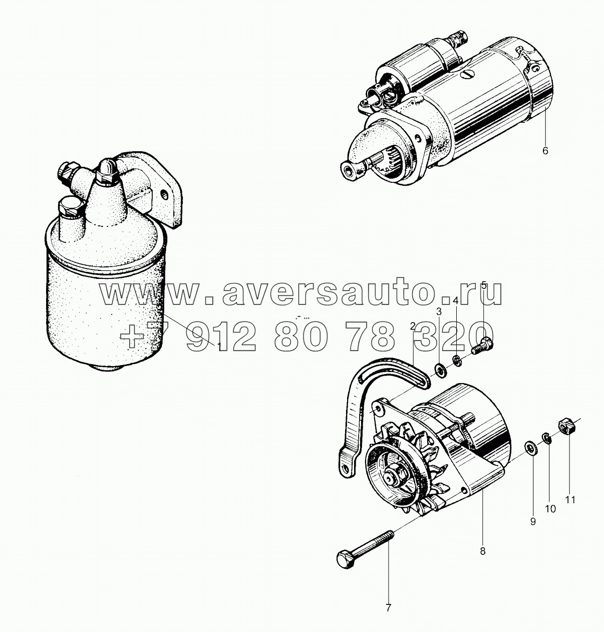  Oil filter, starting motor and charging generator assembly