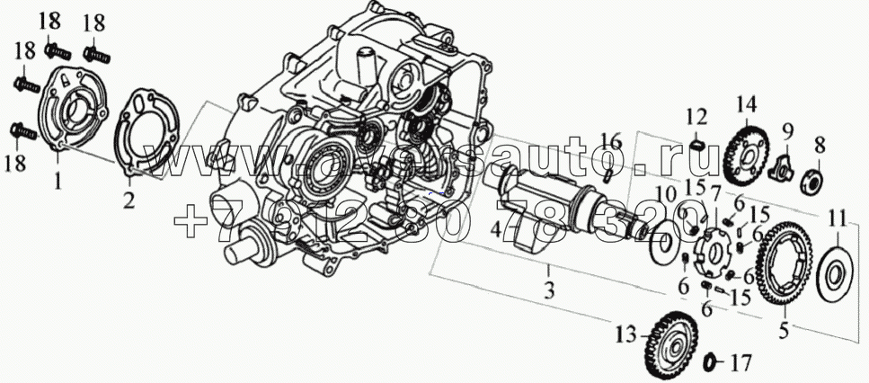 Уравновешивающий вал и правая малая крышка
