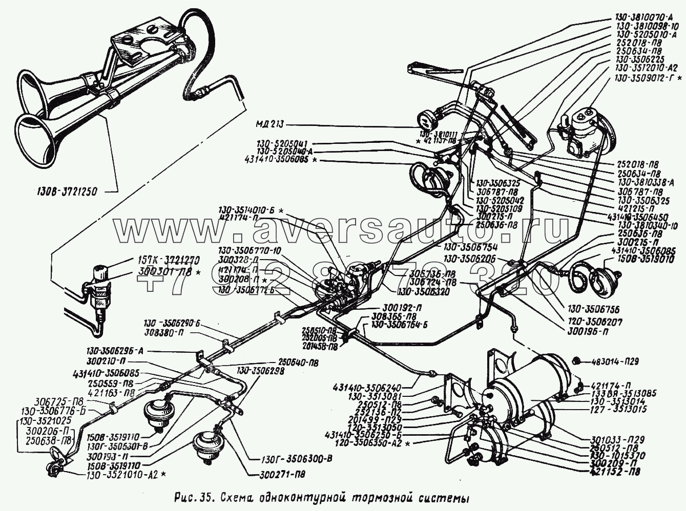 Схема одноконтурной тормозной системы