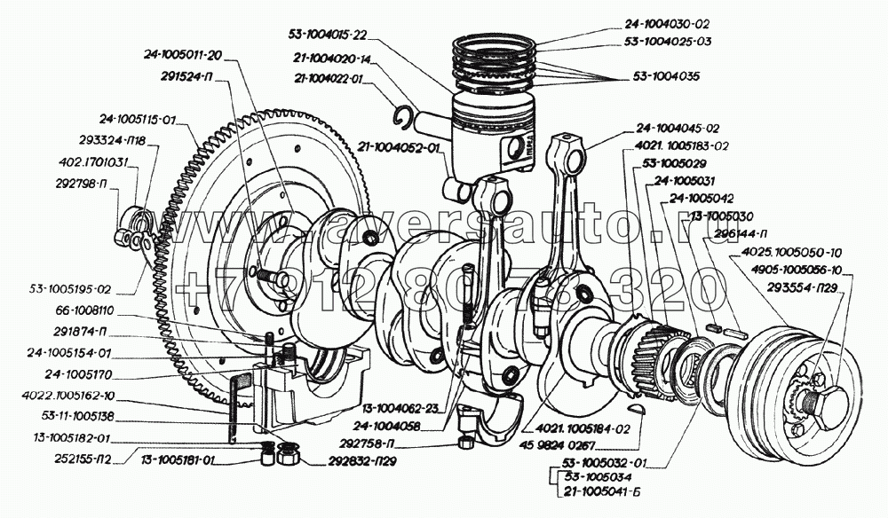 Вал коленчатый, поршни и шатуны двигателей ЗМЗ-402